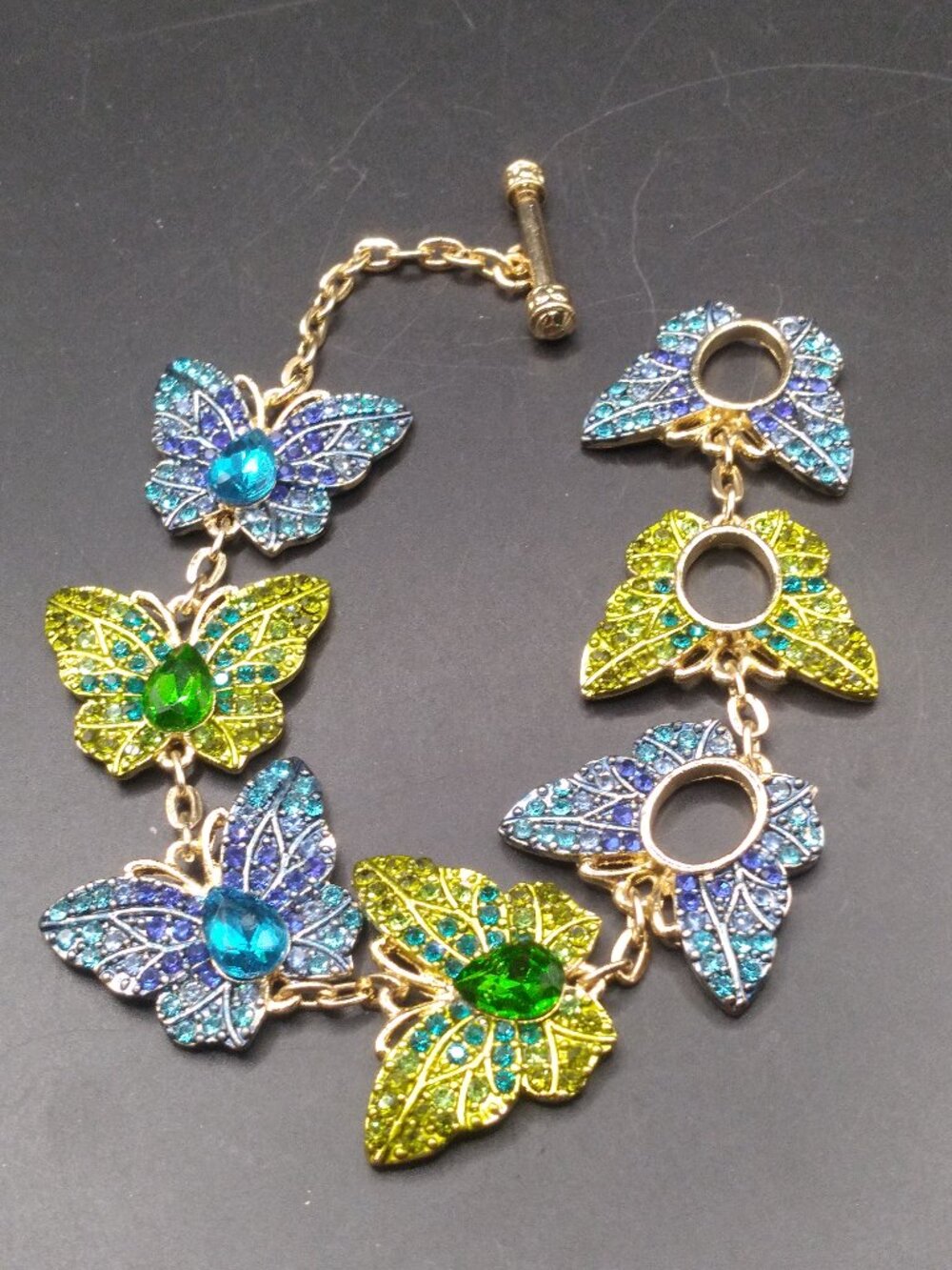 Green & Blue Rhinestones Butterfly Bracelet